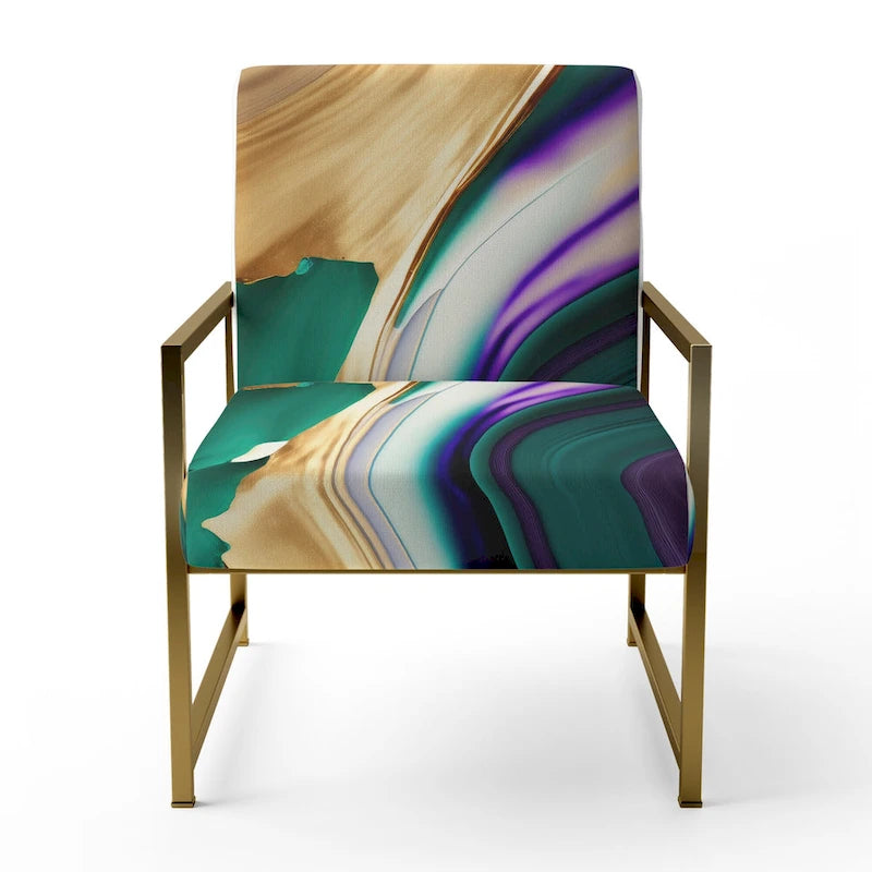 Designart Purple, Green And Gold Bold Strokes I Upholstered Modern & Contemporary Accent Chair and Modern Arm Chair