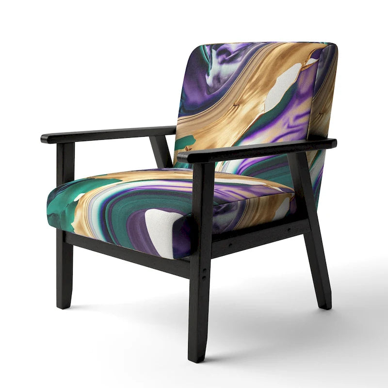 Designart Purple, Green And Gold Bold Strokes I Upholstered Modern & Contemporary Accent Chair and Modern Arm Chair