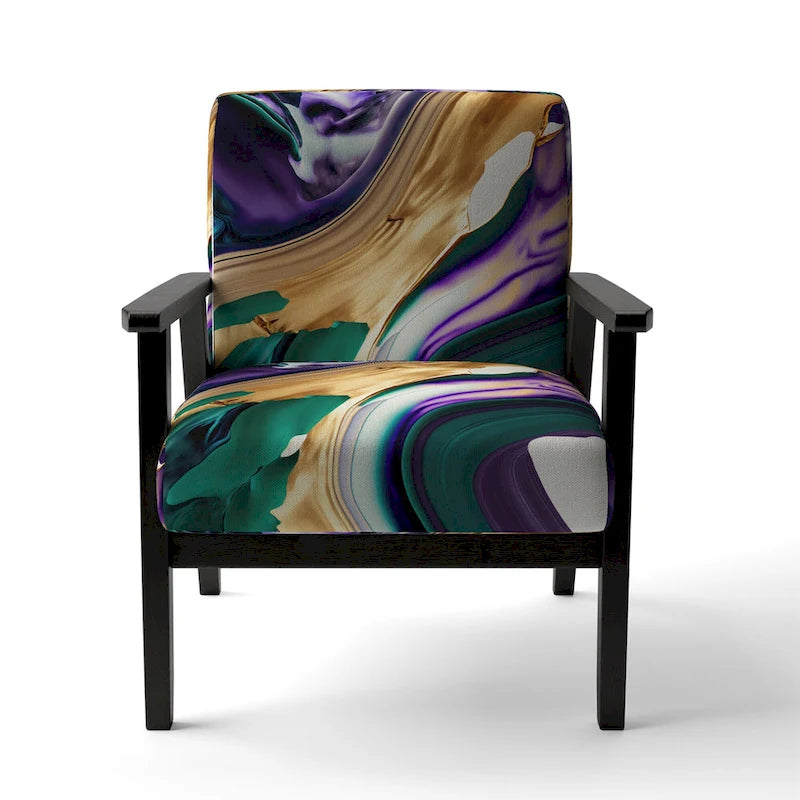 Designart Purple, Green And Gold Bold Strokes I Upholstered Modern & Contemporary Accent Chair and Modern Arm Chair