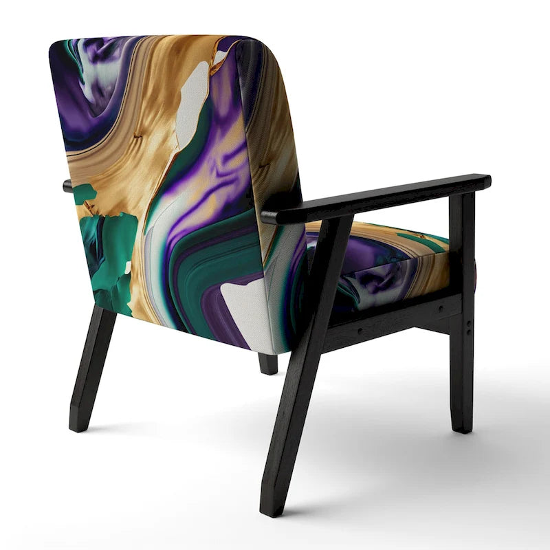 Designart Purple, Green And Gold Bold Strokes I Upholstered Modern & Contemporary Accent Chair and Modern Arm Chair