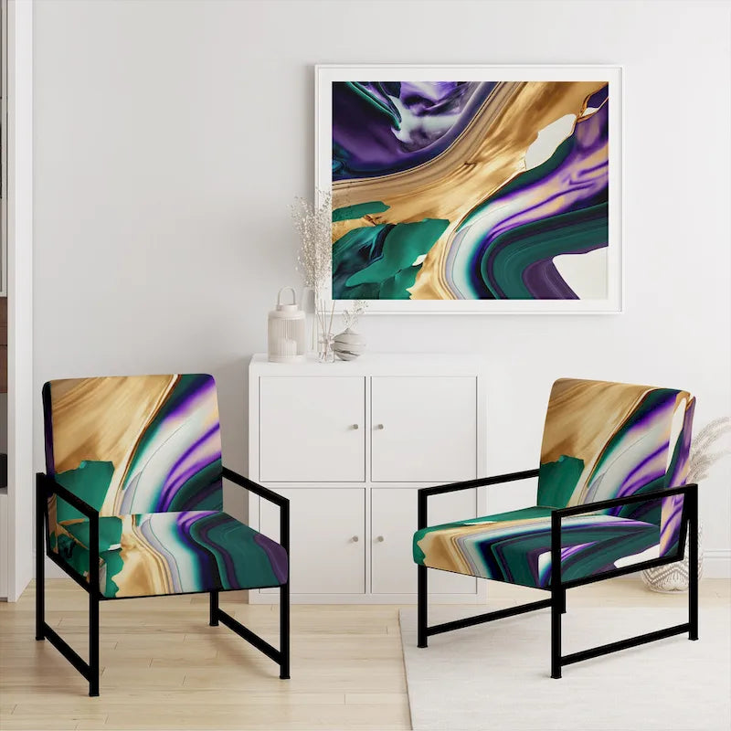 Designart Purple, Green And Gold Bold Strokes I Upholstered Modern & Contemporary Accent Chair and Modern Arm Chair
