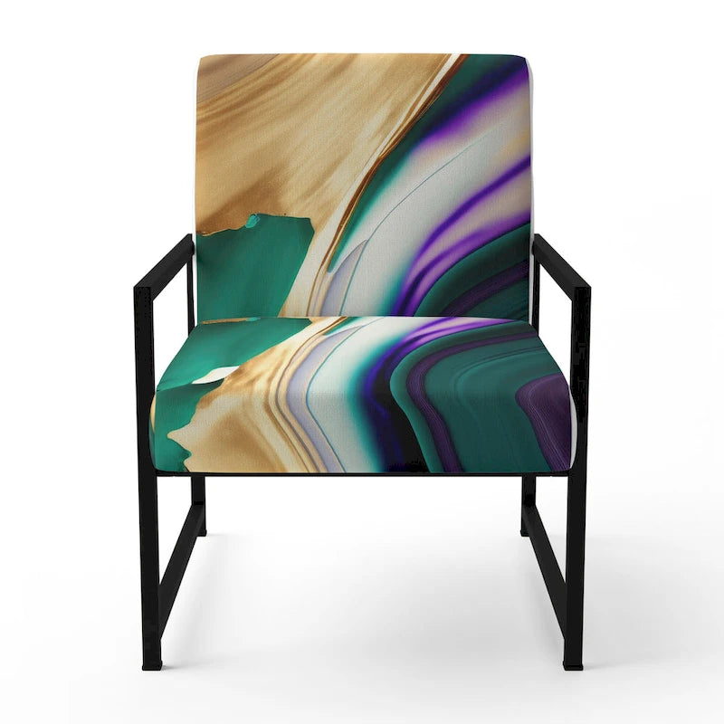 Designart Purple, Green And Gold Bold Strokes I Upholstered Modern & Contemporary Accent Chair and Modern Arm Chair