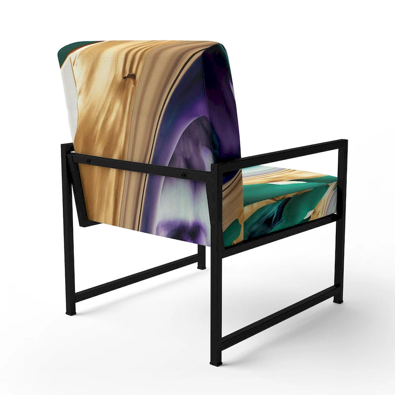 Designart Purple, Green And Gold Bold Strokes I Upholstered Modern & Contemporary Accent Chair and Modern Arm Chair