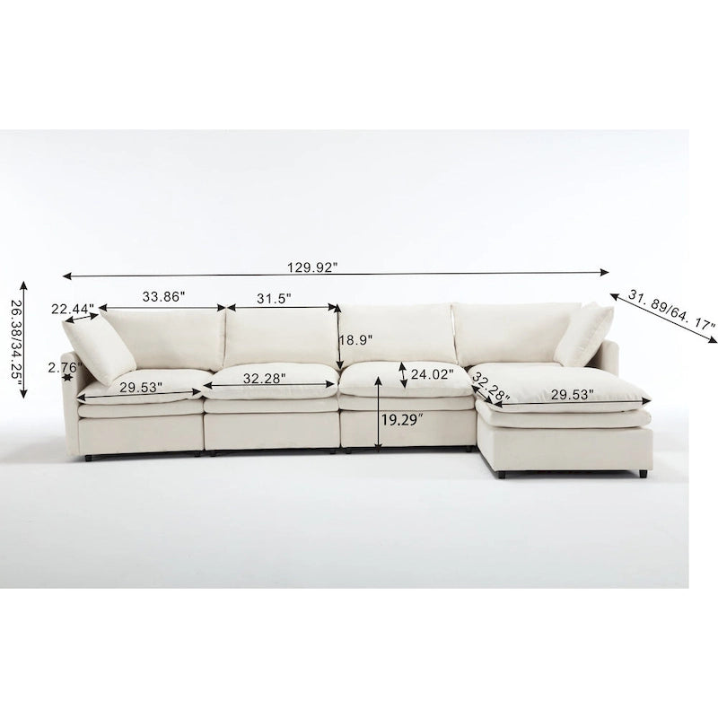 Modern Upholstered Sectional Sofa with Chaise Lounge