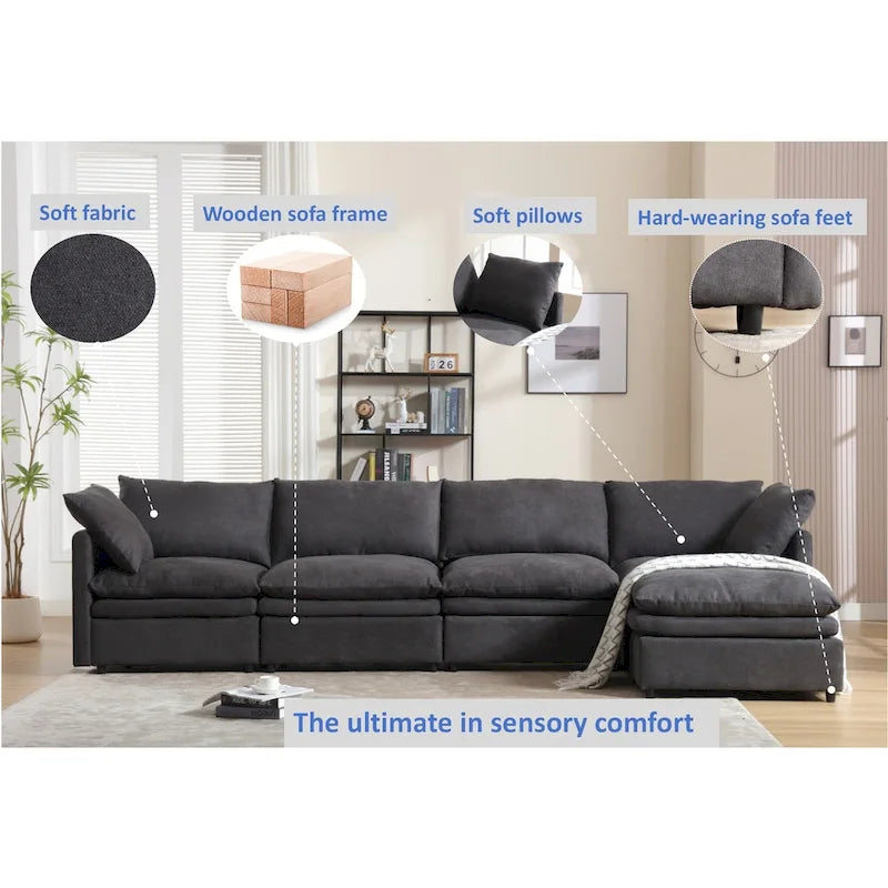 Modern Upholstered Sectional Sofa with Chaise Lounge