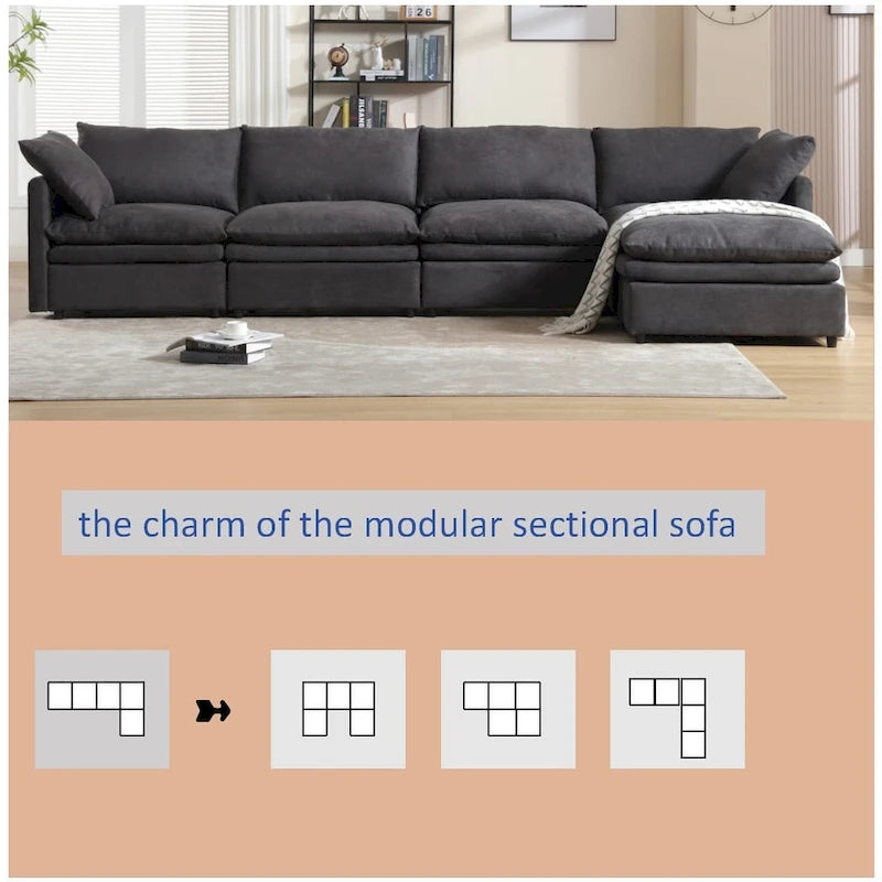 Modern Upholstered Sectional Sofa with Chaise Lounge