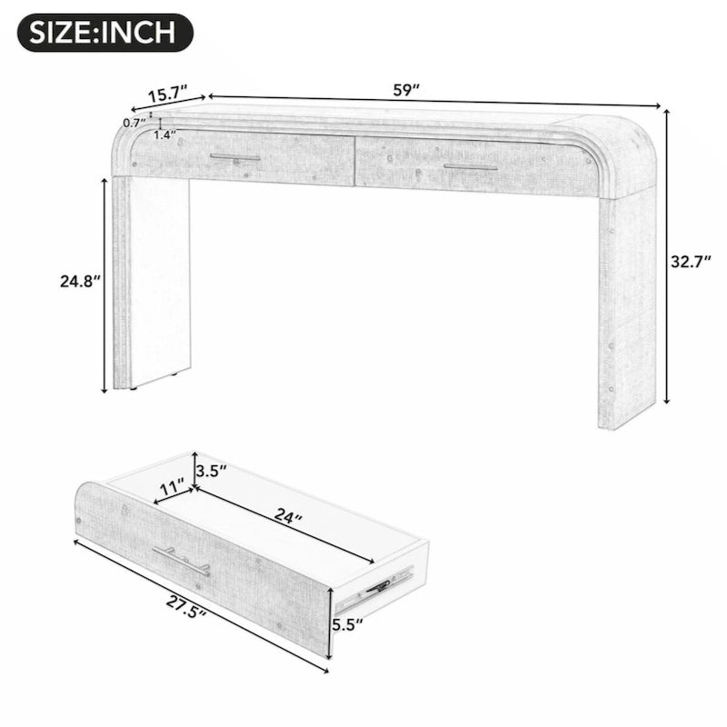 Unique Retro Silhouette Console Table with Open Style, Two Top Drawers