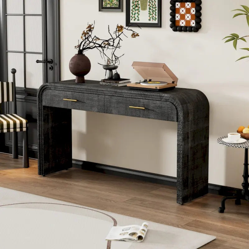 Unique Retro Silhouette Console Table with Open Style, Two Top Drawers