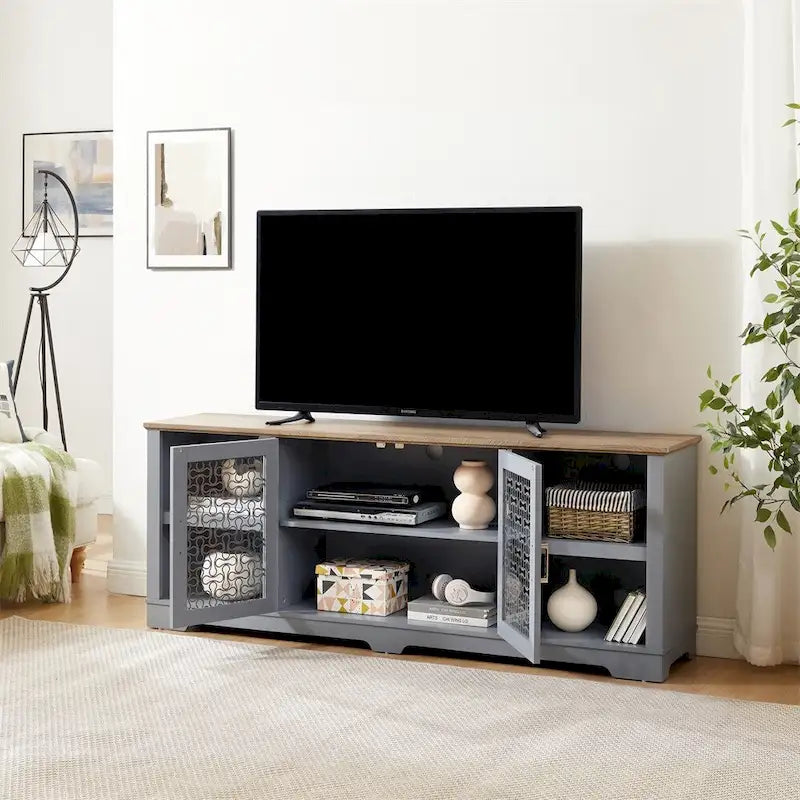 Meuble TV moderne de style ferme, grande console de divertissement à domicile