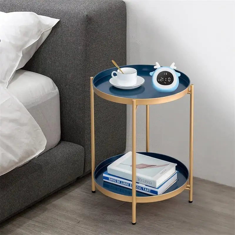 Table 2-Tier Metal Sofa Side Table - 15D x 15W x 20H