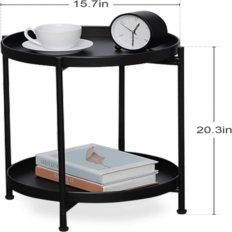 Table 2-Tier Metal Sofa Side Table - 15D x 15W x 20H