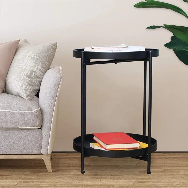 Table 2-Tier Metal Sofa Side Table - 15D x 15W x 20H