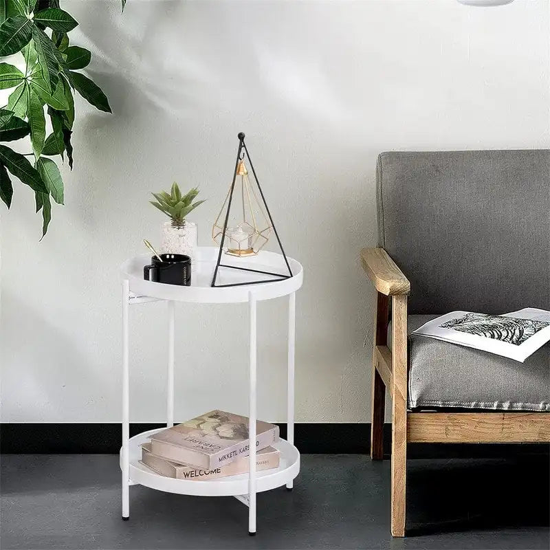 Table 2-Tier Metal Sofa Side Table - 15D x 15W x 20H