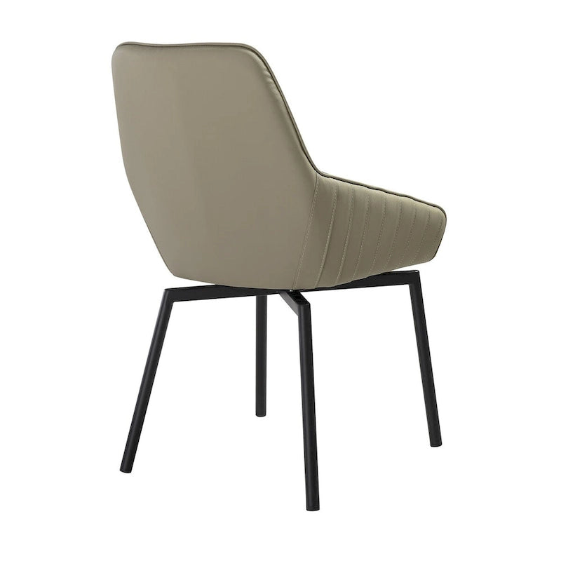 Shin 23 Inch Swivel Dining Chair Set of 2, Curved, Gray Faux Leather, Black