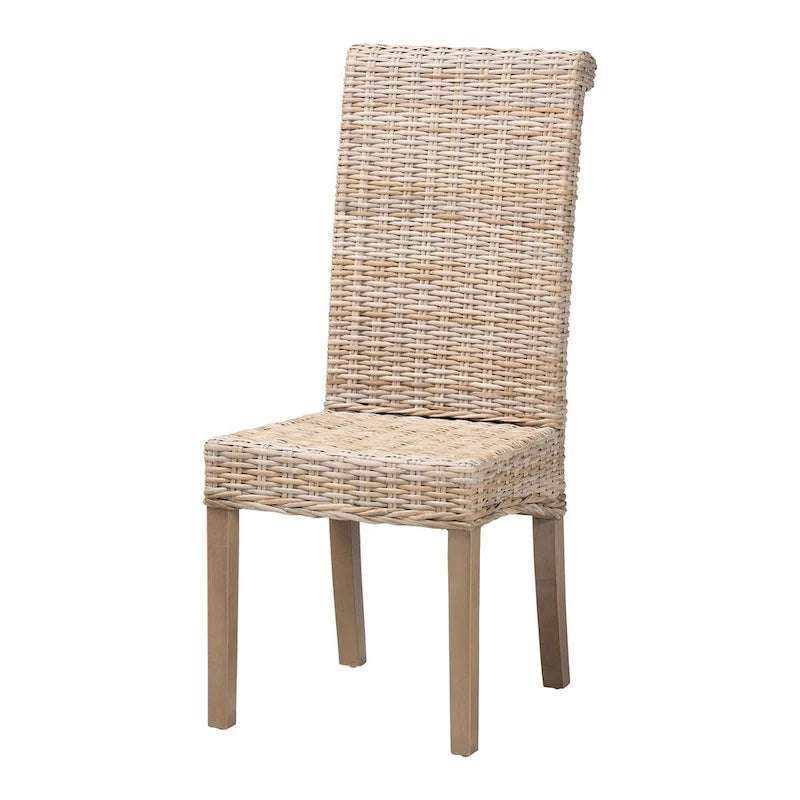 Chaise de salle à manger Bohème Grise en Rotin Kubu Naturel et Bois de Mangue
