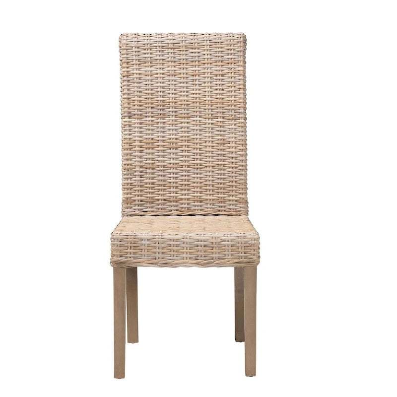 Chaise de salle à manger Bohème Grise en Rotin Kubu Naturel et Bois de Mangue