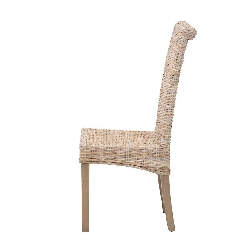 Chaise de salle à manger Bohème Grise en Rotin Kubu Naturel et Bois de Mangue