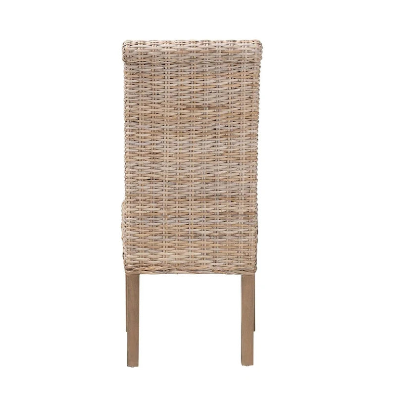 Chaise de salle à manger Bohème Grise en Rotin Kubu Naturel et Bois de Mangue