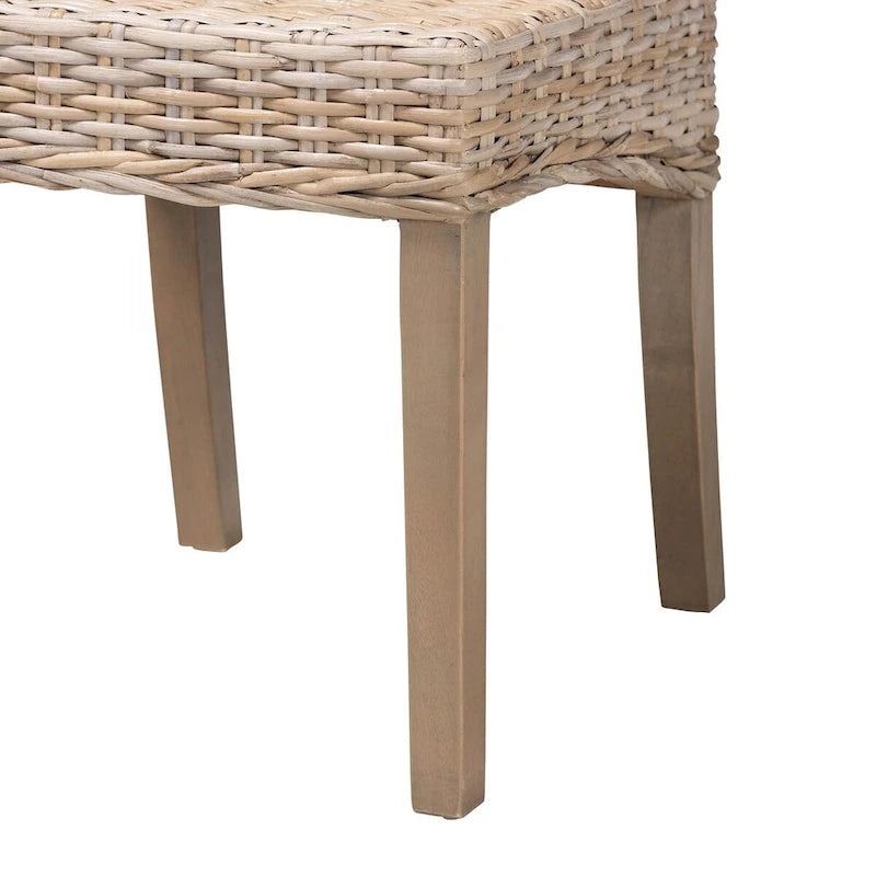 Chaise de salle à manger Bohème Grise en Rotin Kubu Naturel et Bois de Mangue