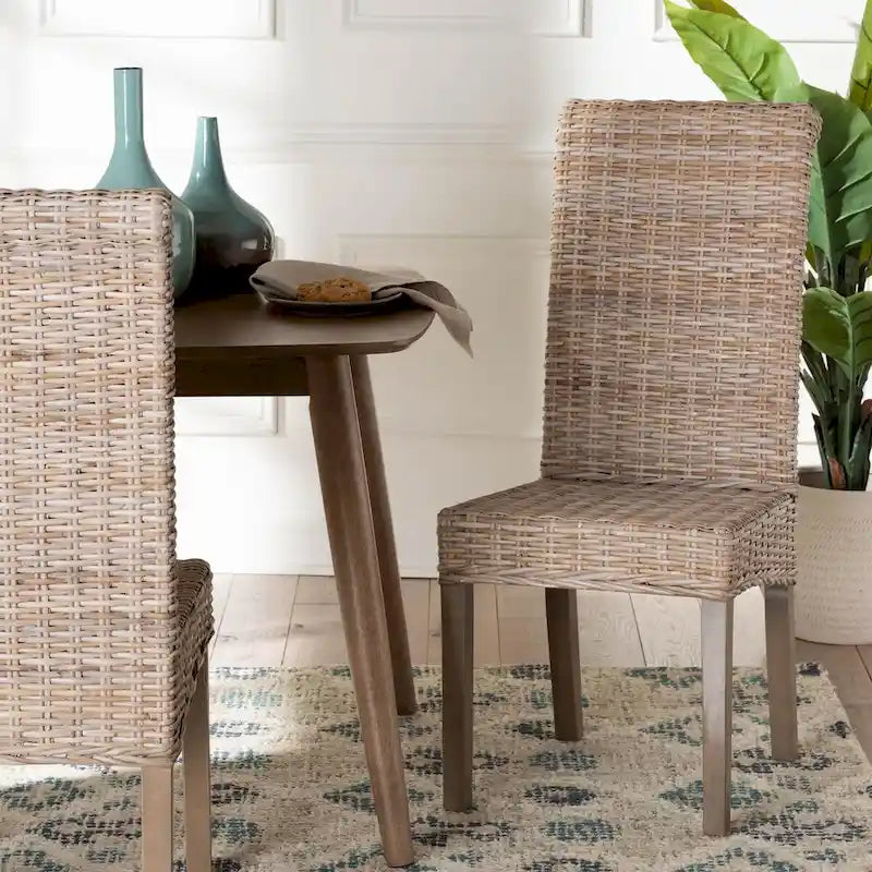 Chaise de salle à manger Bohème Grise en Rotin Kubu Naturel et Bois de Mangue