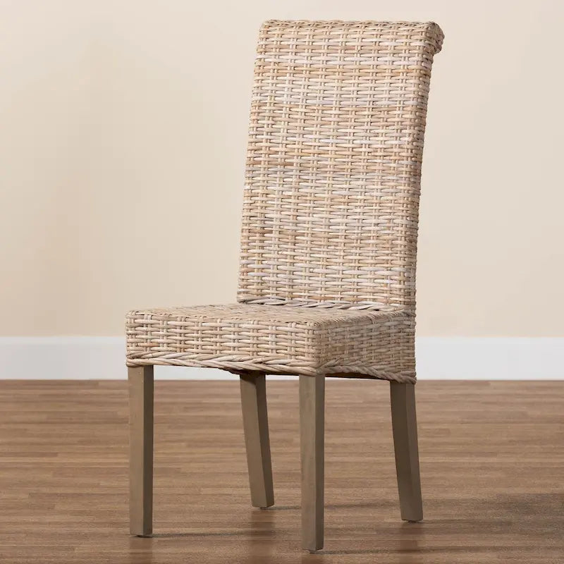 Chaise de salle à manger Bohème Grise en Rotin Kubu Naturel et Bois de Mangue