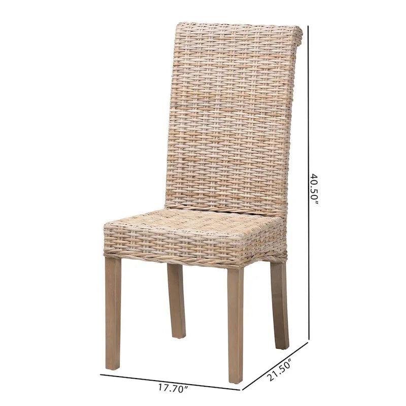Chaise de salle à manger Bohème Grise en Rotin Kubu Naturel et Bois de Mangue