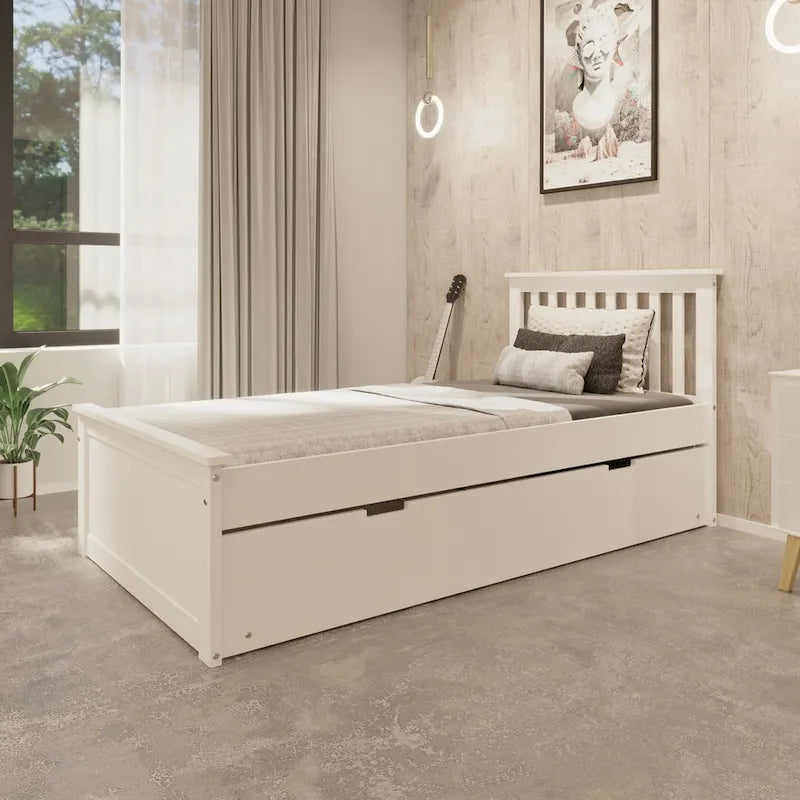 Yes4wood Twin Trundle Bed for Kids, Solid Wood