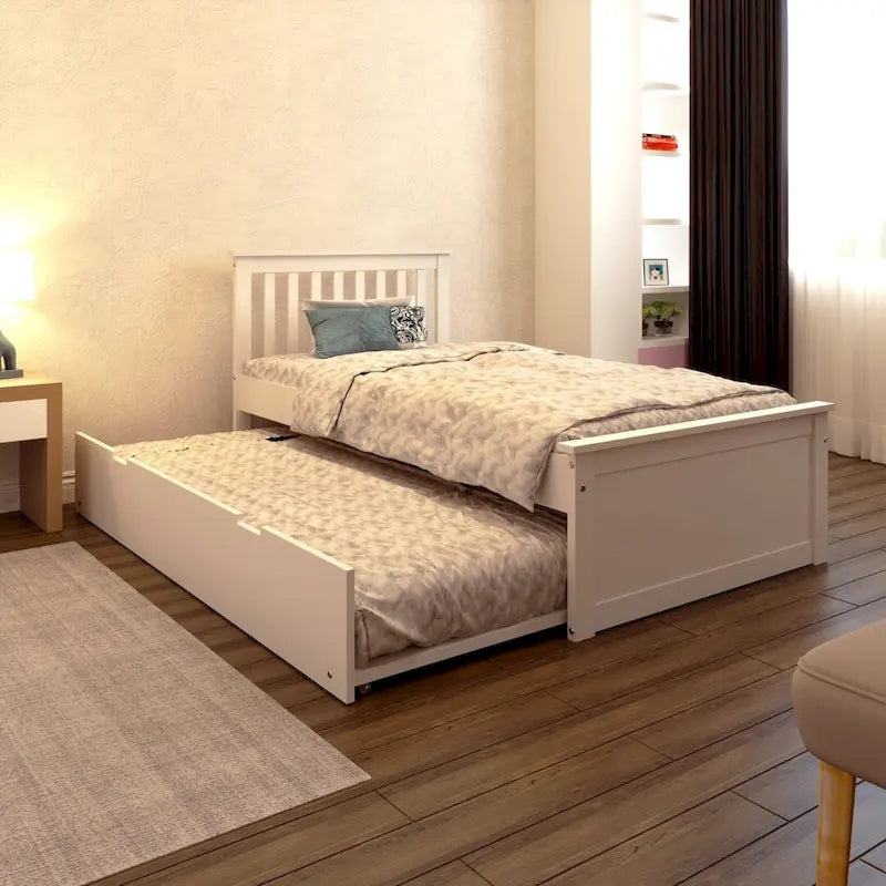 Yes4wood Twin Trundle Bed for Kids, Solid Wood