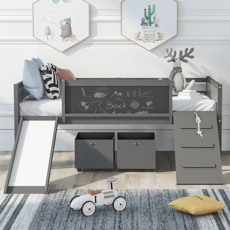 Merax Twin size Loft Bed Wood Bed with Two Storage Boxes