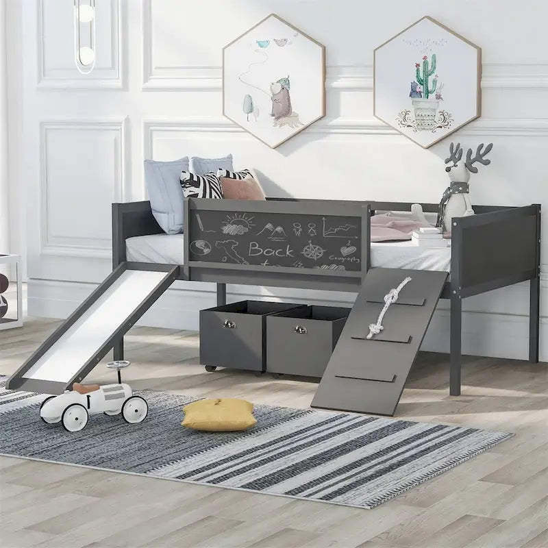 Merax Twin size Loft Bed Wood Bed with Two Storage Boxes