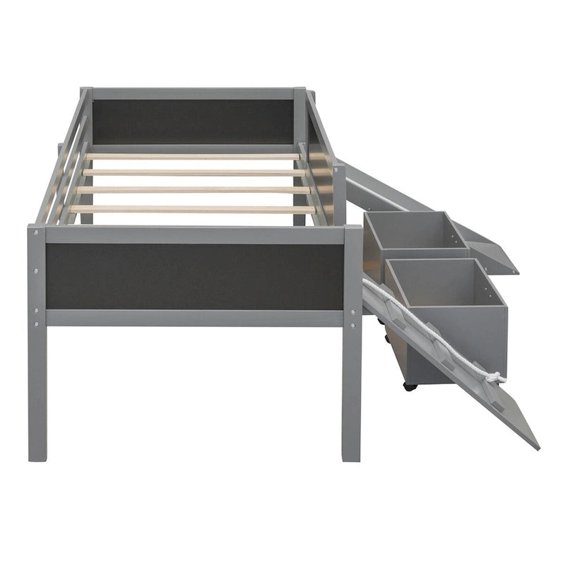 Merax Twin size Loft Bed Wood Bed with Two Storage Boxes