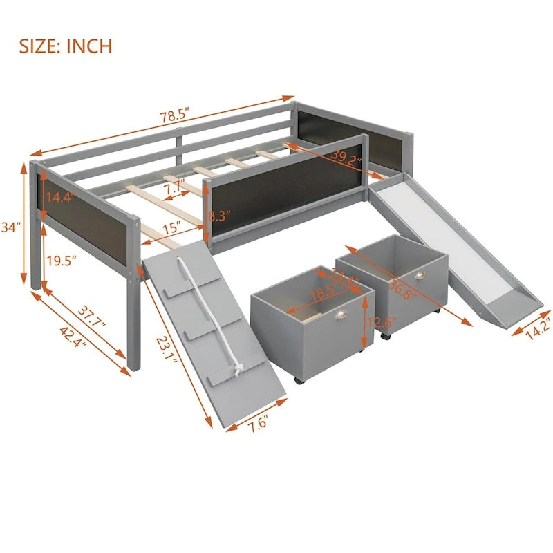 Merax Twin size Loft Bed Wood Bed with Two Storage Boxes