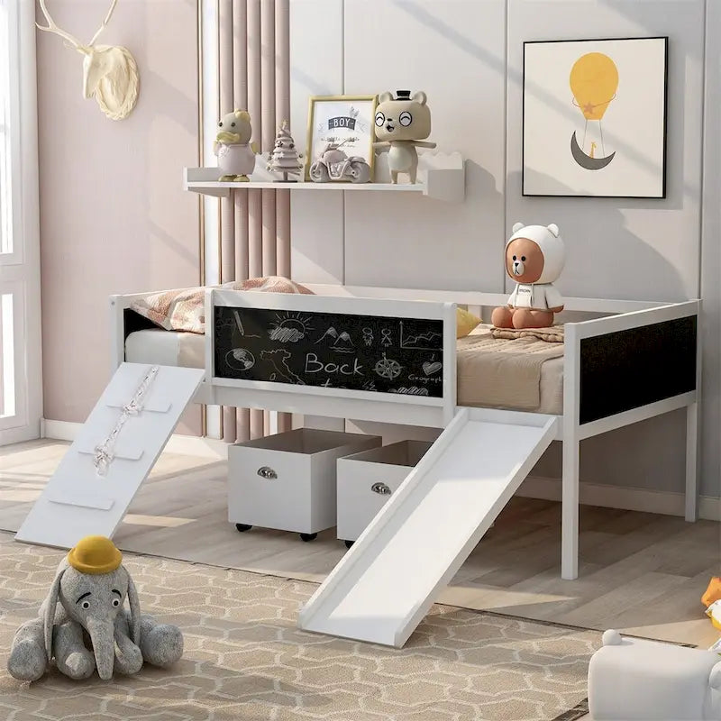 Merax Twin size Loft Bed Wood Bed with Two Storage Boxes