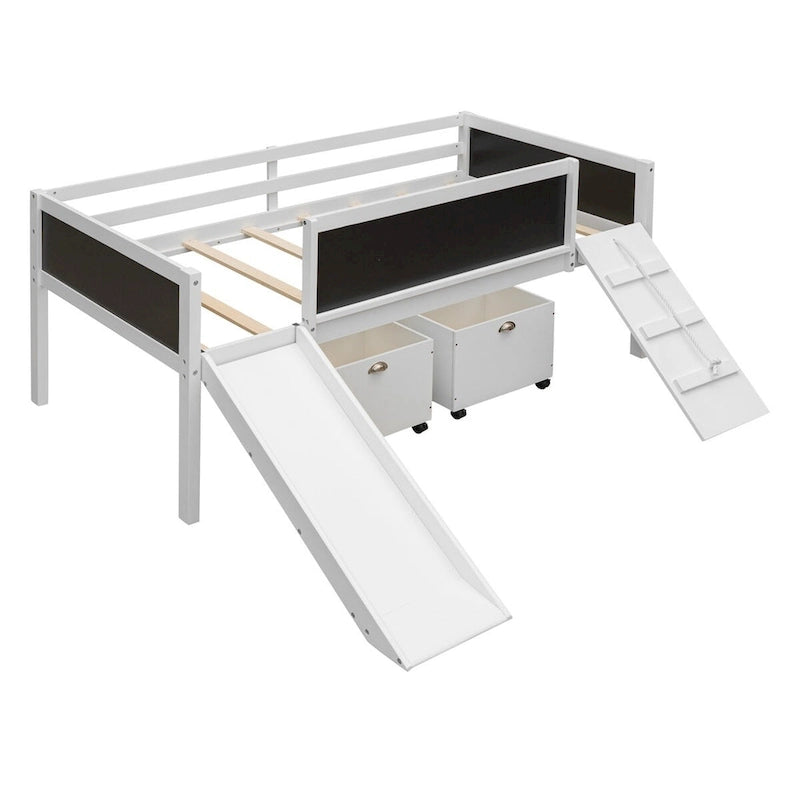 Merax Twin size Loft Bed Wood Bed with Two Storage Boxes