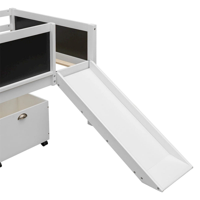Merax Twin size Loft Bed Wood Bed with Two Storage Boxes