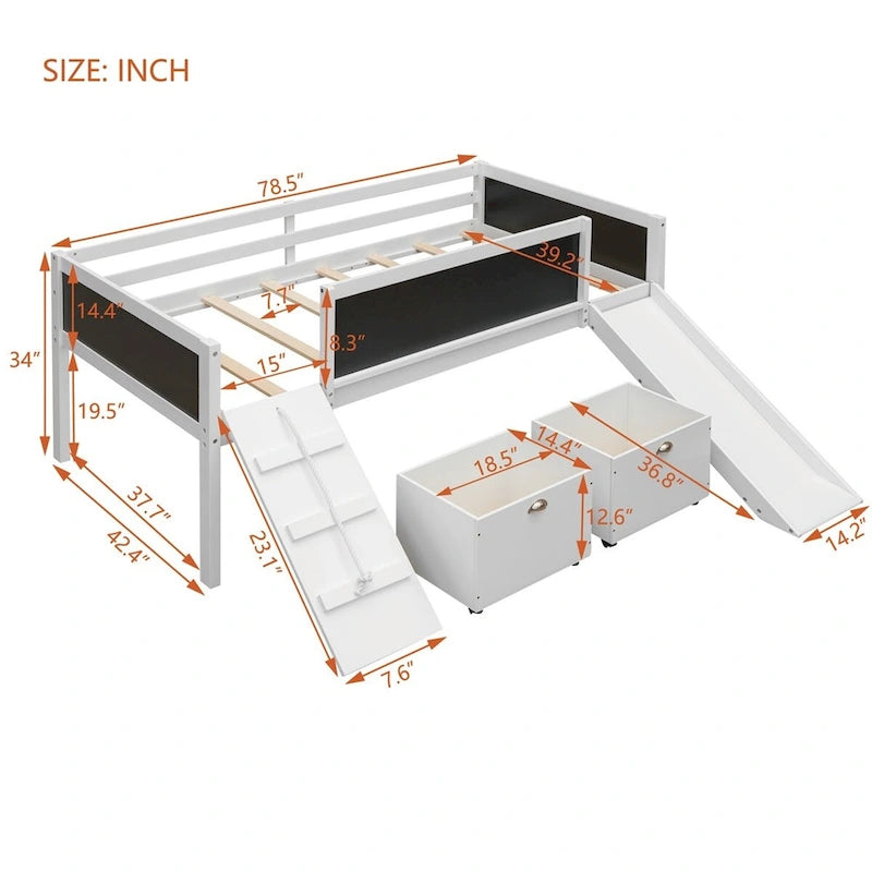 Merax Twin size Loft Bed Wood Bed with Two Storage Boxes
