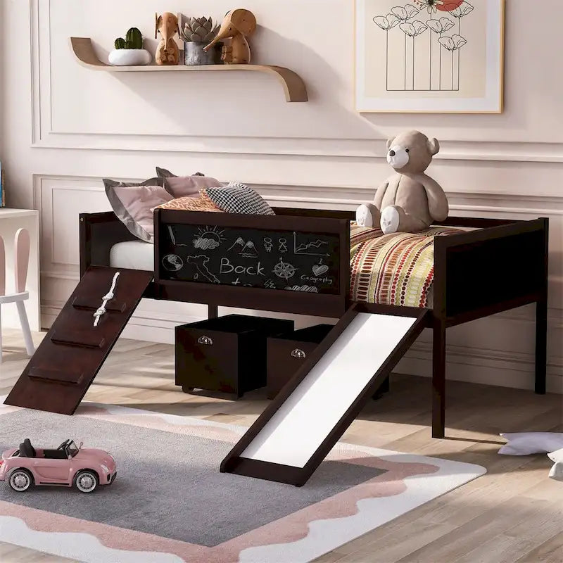 Merax Twin size Loft Bed Wood Bed with Two Storage Boxes