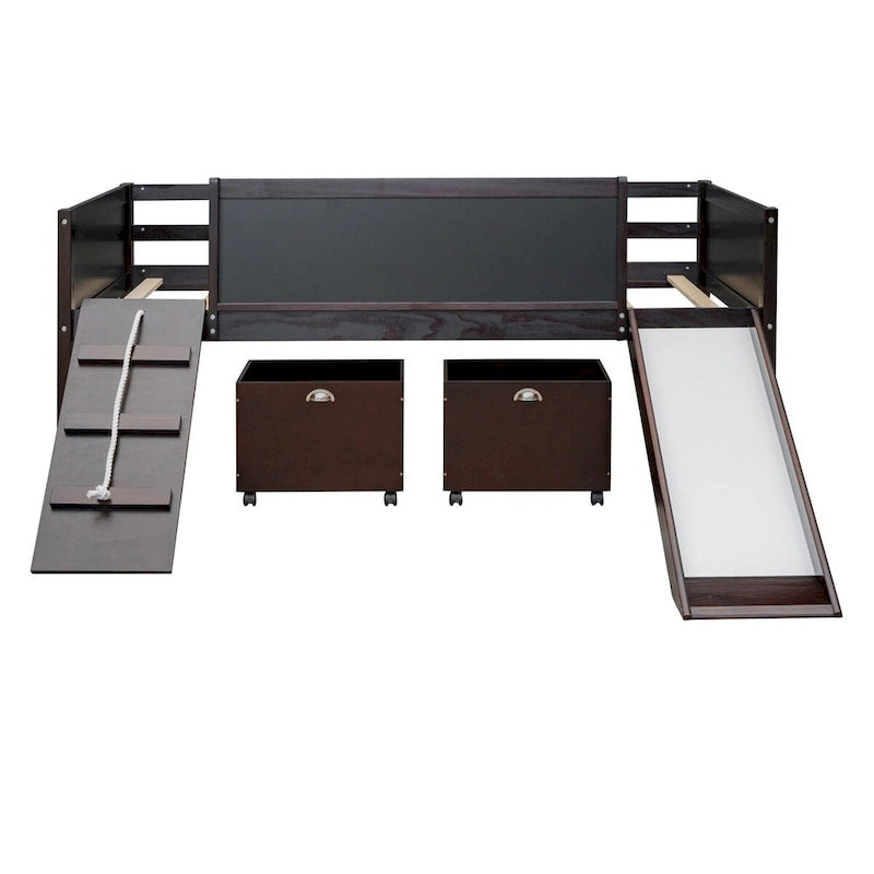 Merax Twin size Loft Bed Wood Bed with Two Storage Boxes