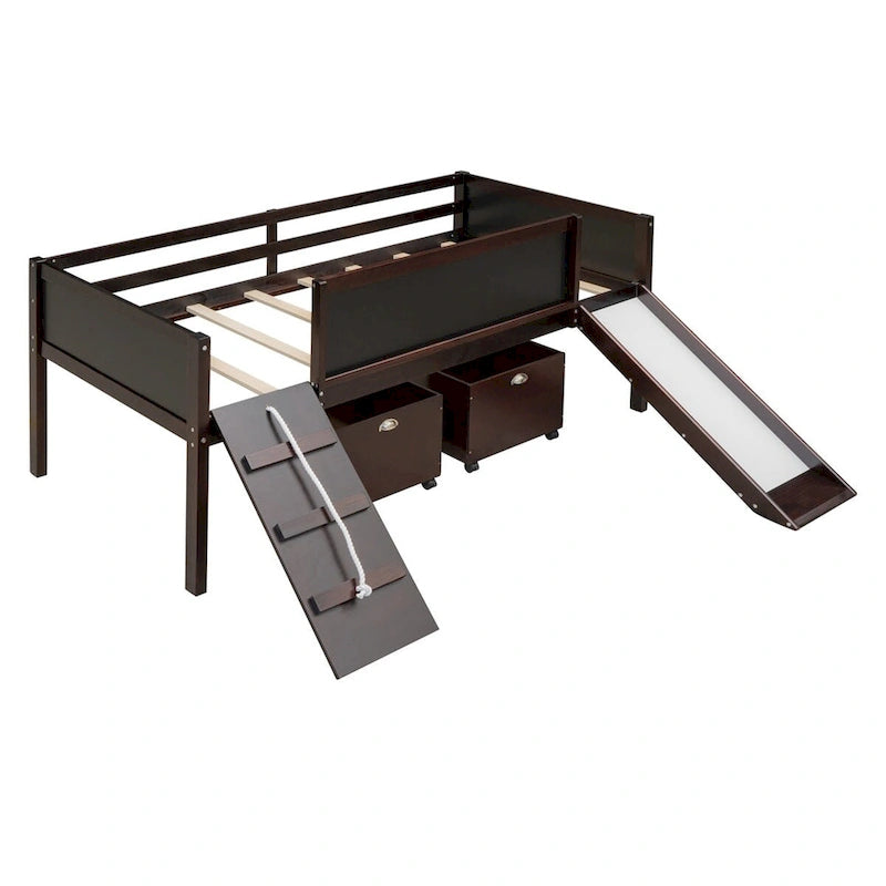 Merax Twin size Loft Bed Wood Bed with Two Storage Boxes