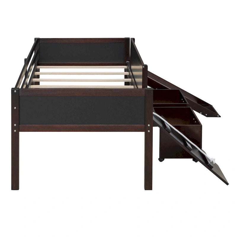 Merax Twin size Loft Bed Wood Bed with Two Storage Boxes