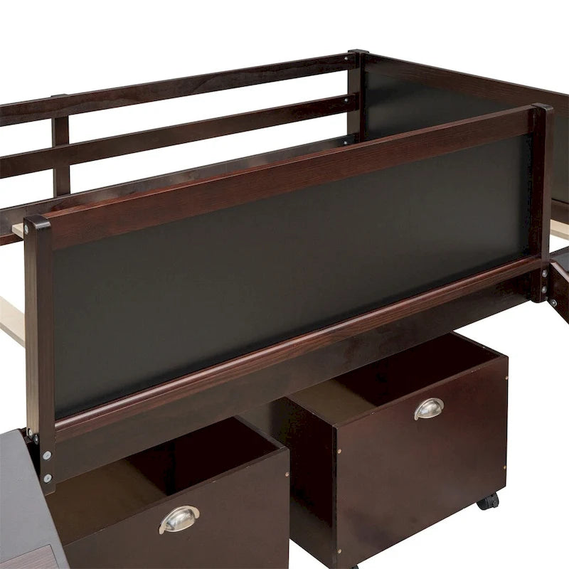 Merax Twin size Loft Bed Wood Bed with Two Storage Boxes