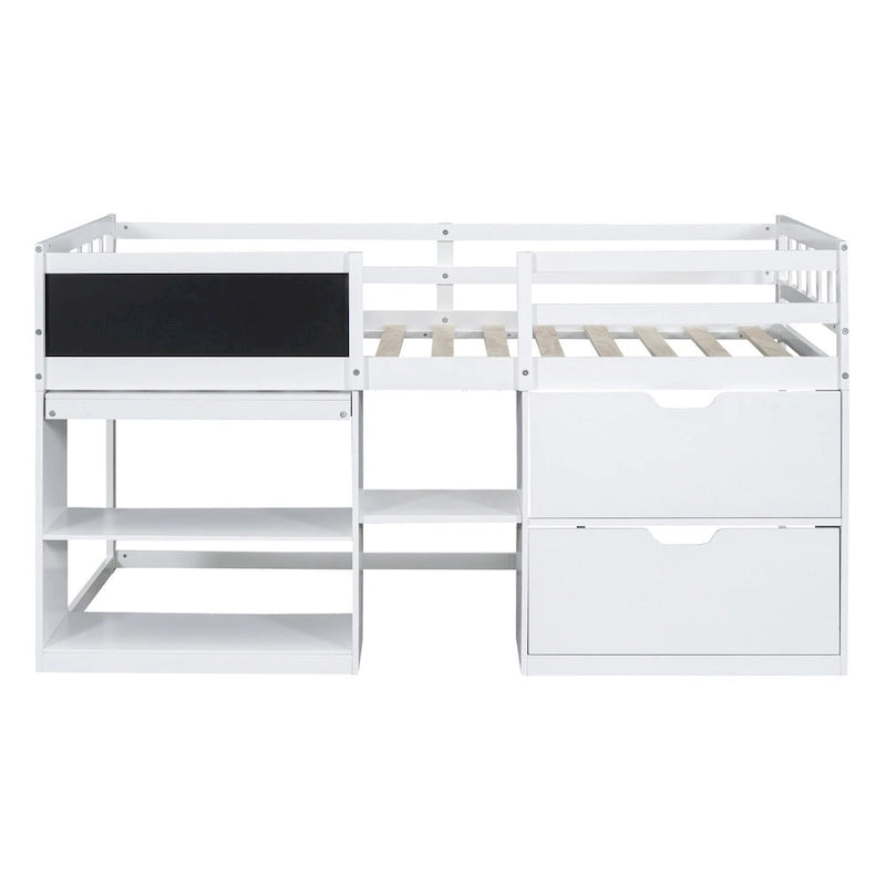Nestfair Twin Size Low Loft Bed with Rolling Desk and Drawers