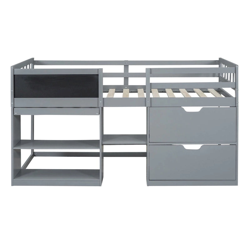 Nestfair Twin Size Low Loft Bed with Rolling Desk and Drawers