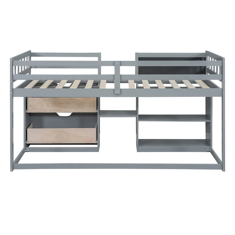 Nestfair Twin Size Low Loft Bed with Rolling Desk and Drawers