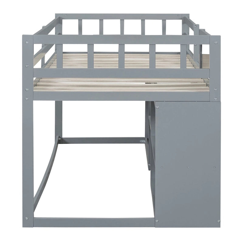 Nestfair Twin Size Low Loft Bed with Rolling Desk and Drawers