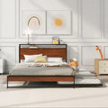 Queen Size Metal Platform Bed with Trundle,USB Ports,No Box Spring Needed
