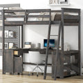 Twin Size Loft Bed with U-shaped Desk, Drawers and Storage Shelves