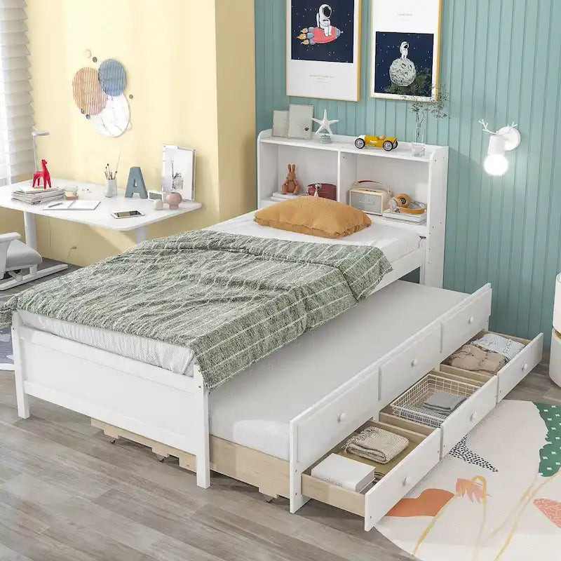 Twin Bed with Twin Trundle,Drawers