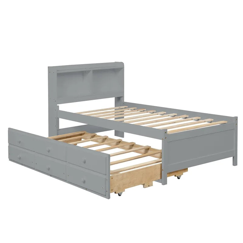 Twin Bed with Twin Trundle,Drawers