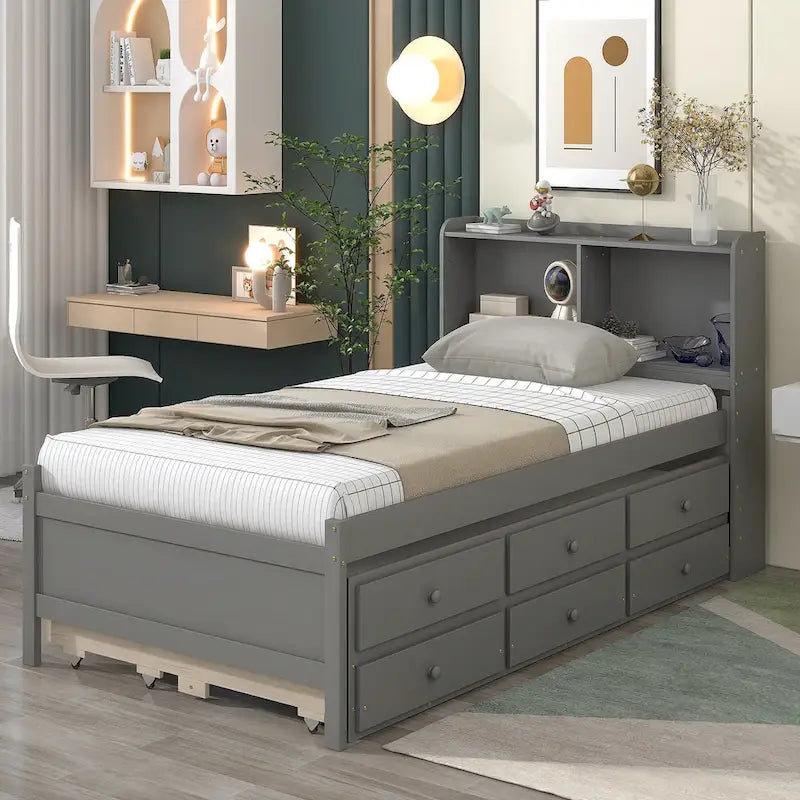 Twin Bed with Twin Trundle,Drawers